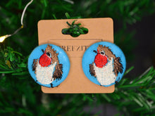 Load image into Gallery viewer, Robin Redbreast Button Earrings: Handmade Unforgettable Sentimental Christmas Treasures