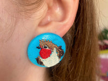 Load image into Gallery viewer, Robin Redbreast Button Earrings: Handmade Unforgettable Sentimental Christmas Treasures