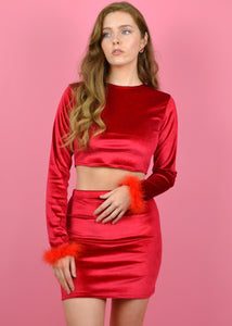 Pre-made Size 12 Red Velvet Long Sleeve Top