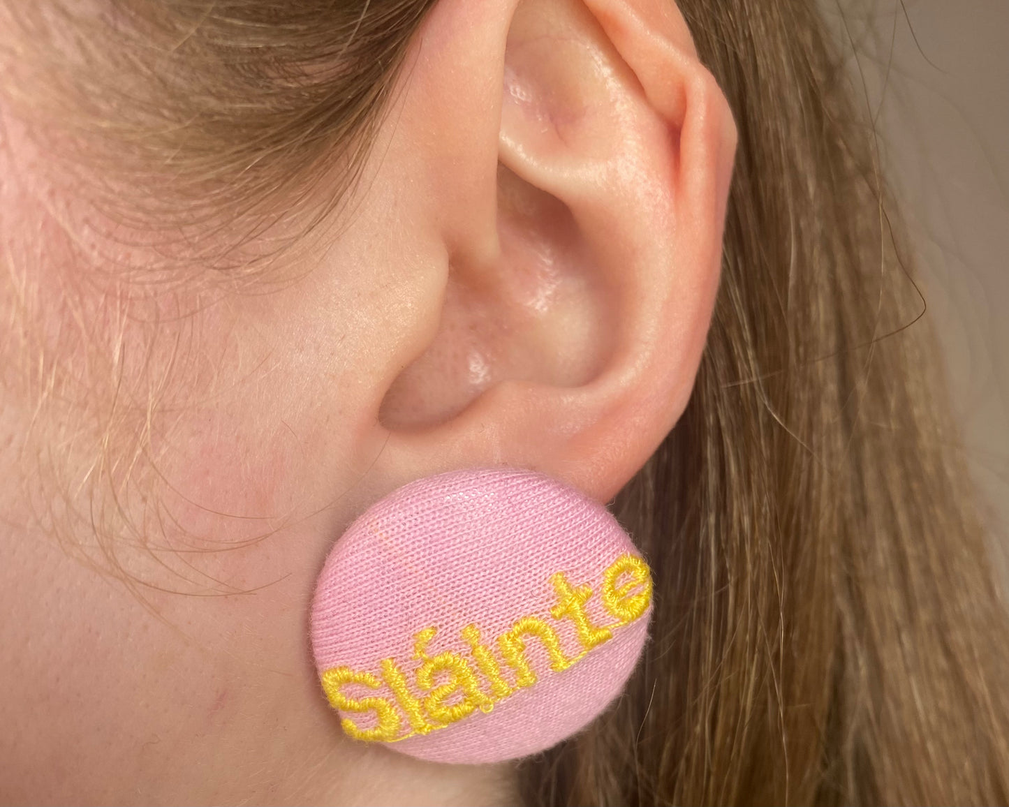 Pink Irish Sláinte Button Earrings