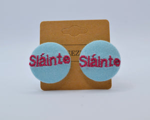 Blue Irish Sláinte Button Earrings | Embracing Irish Heritage and Health Is Your Wealth Philosophy in Style