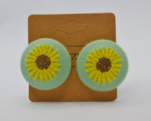 Load image into Gallery viewer, Blue Sunflower Button Earrings