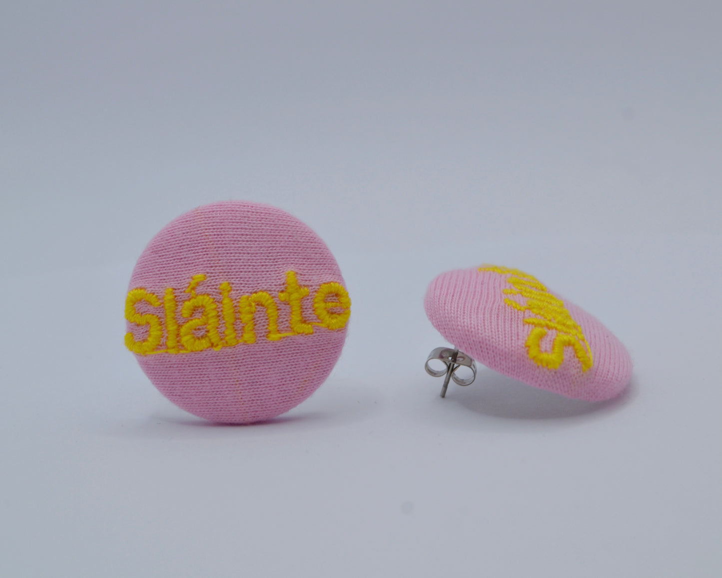 Pink Irish Sláinte Button Earrings