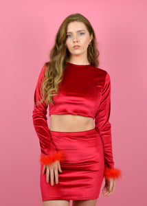 Pre-made Size 10 Red Velvet Long Sleeve Top