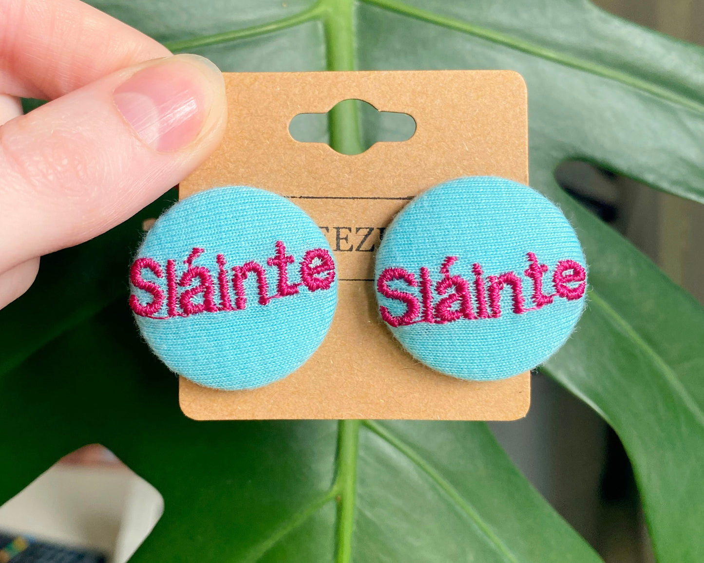 Pink Irish Sláinte Button Earrings