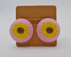 Blue Sunflower Button Earrings