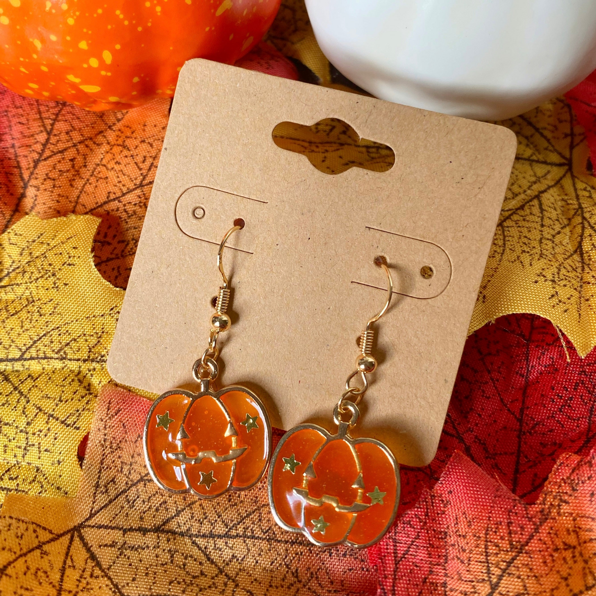 Ready-Made Pumpkin Hook Earrings