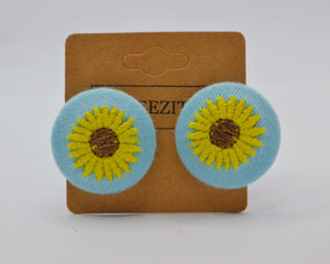 Green Sunflower Button Earrings