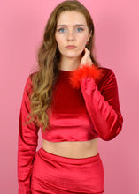 Load image into Gallery viewer, Pre-made Size 8 Red Velvet Long Sleeve Top