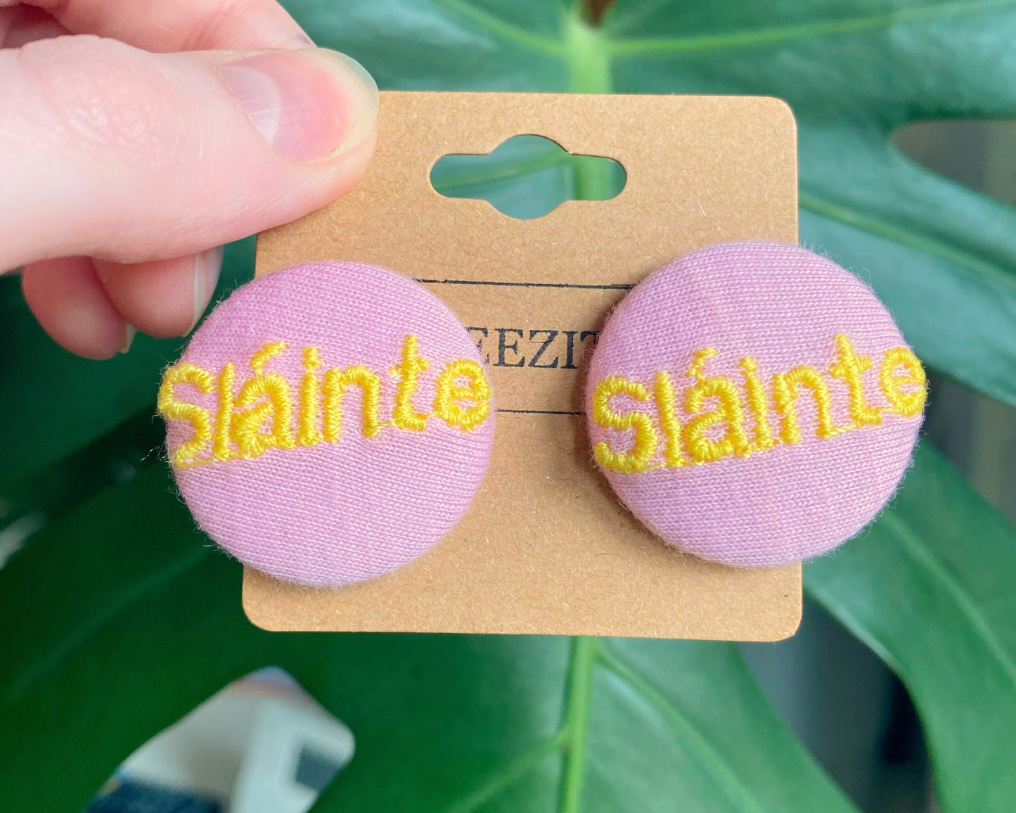 Pink Irish Sláinte Button Earrings