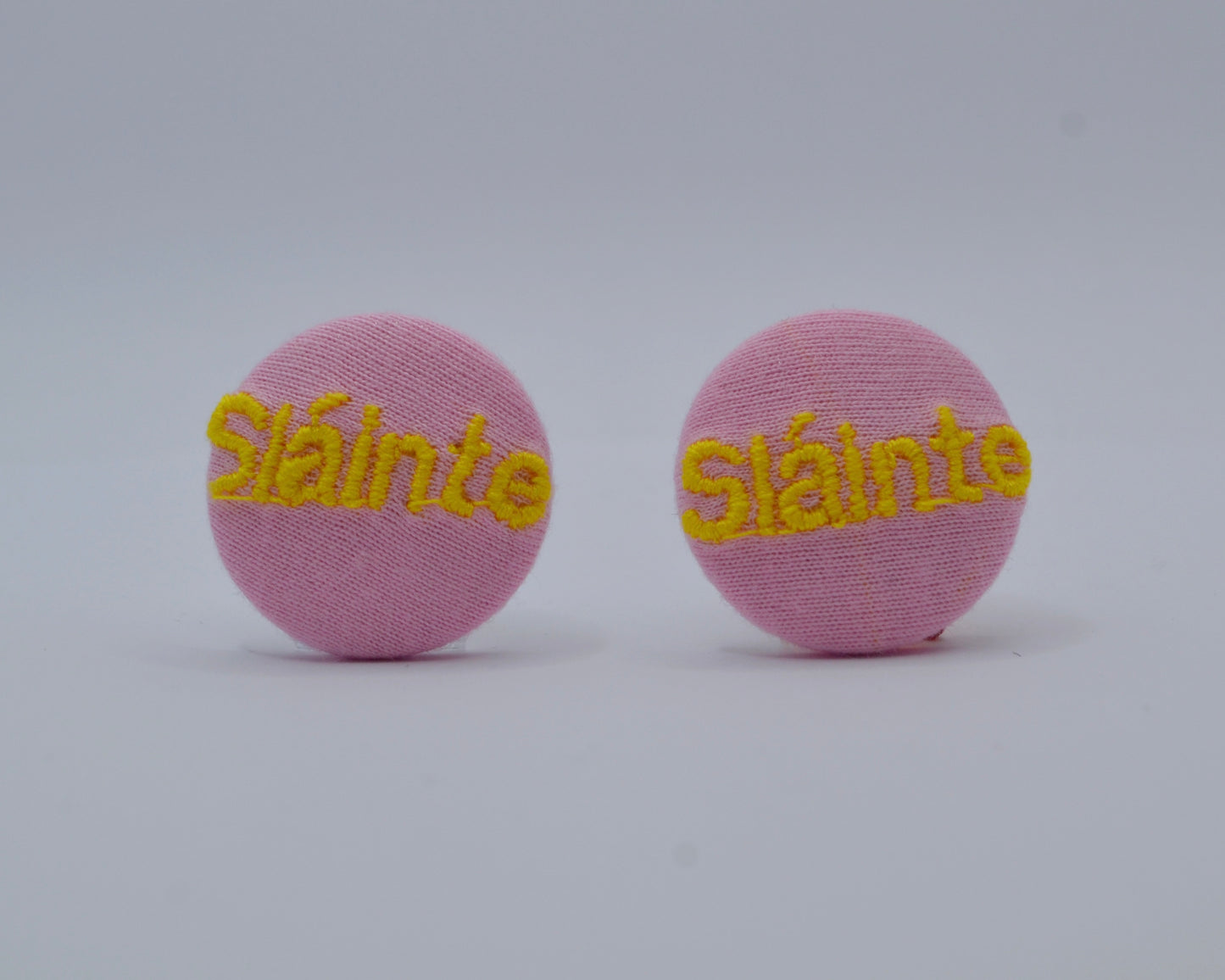 Pink Irish Sláinte Button Earrings