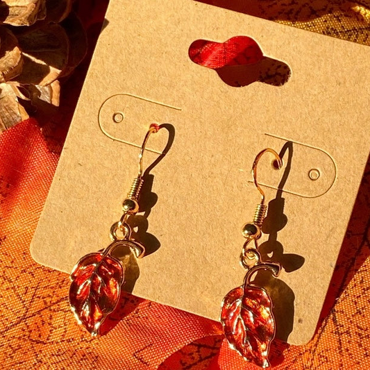 Ready-Made Red Autumn Leaf Hook Earrings