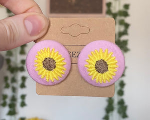 Blue Sunflower Button Earrings