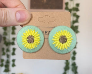 Blue Sunflower Button Earrings