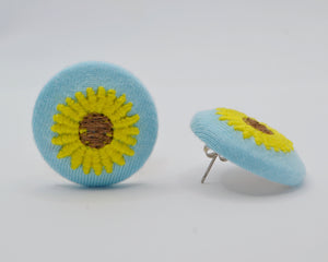 Green Sunflower Button Earrings