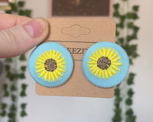 Green Sunflower Button Earrings