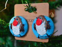 Load image into Gallery viewer, Robin Redbreast Button Earrings: Handmade Unforgettable Sentimental Christmas Treasures