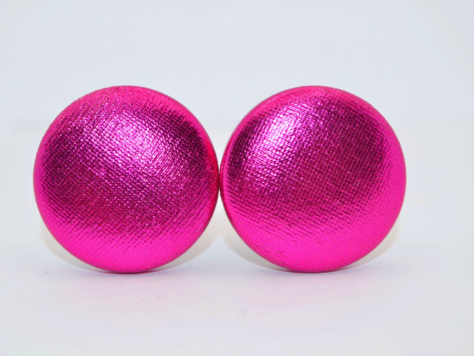 Cerise Foil Button Earrings