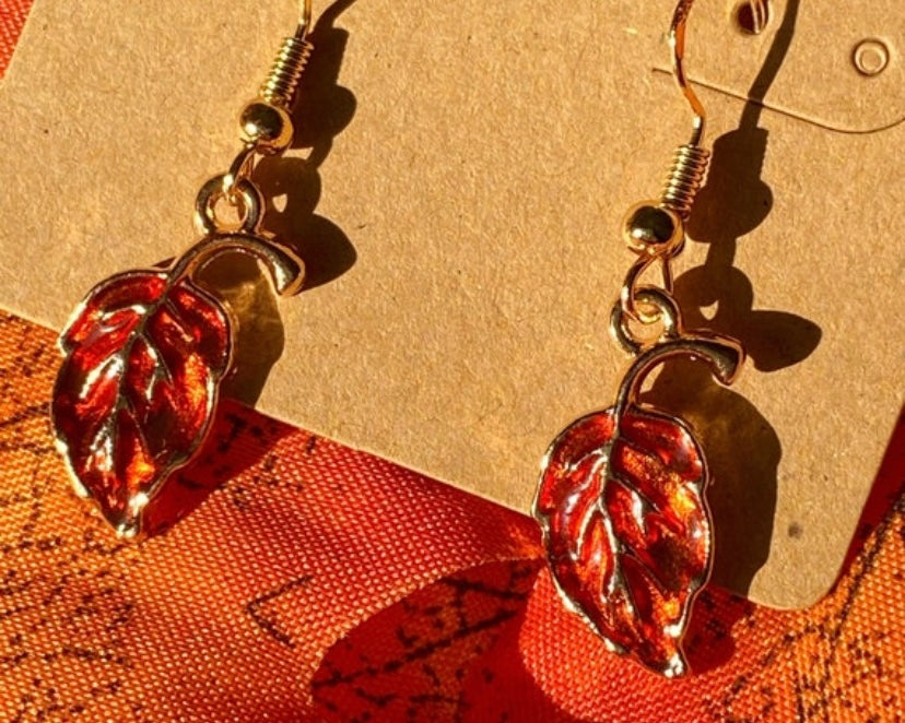 Autumn Leaf Hook Earrings  - Hypoallergenic Gold Hooks
