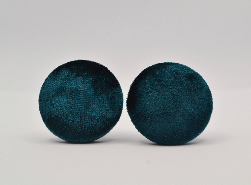 Green Velvet Button Earrings