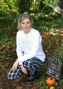 Skeleton Embroidered Halloween Sweatshirt - White