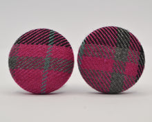 Load image into Gallery viewer, Pink And Grey Tartan Button Earrings