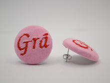 Load image into Gallery viewer, Pink Irish Grá Button Earrings