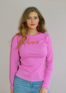 Candy Pink Long Sleeve Heart Cut Out Top