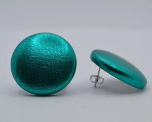 Green Foil Button Earrings