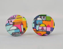 Load image into Gallery viewer, Colourful Village Button Earrings - Large And Small