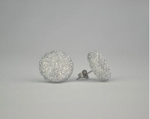 Sparkly Silver Button Earrings - Large And Small