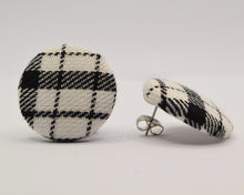 Load image into Gallery viewer, Black And White Tartan Button Earrings