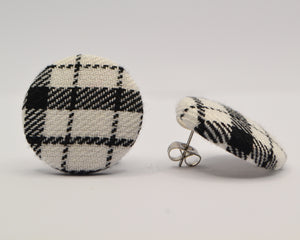 Black And White Tartan Button Earrings