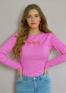 Candy Pink Long Sleeve Heart Cut Out Top