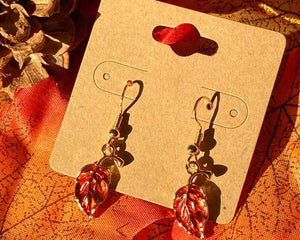 Autumn Leaf Hook Earrings  - Hypoallergenic Gold Hooks