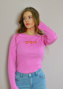 Candy Pink Long Sleeve Heart Cut Out Top