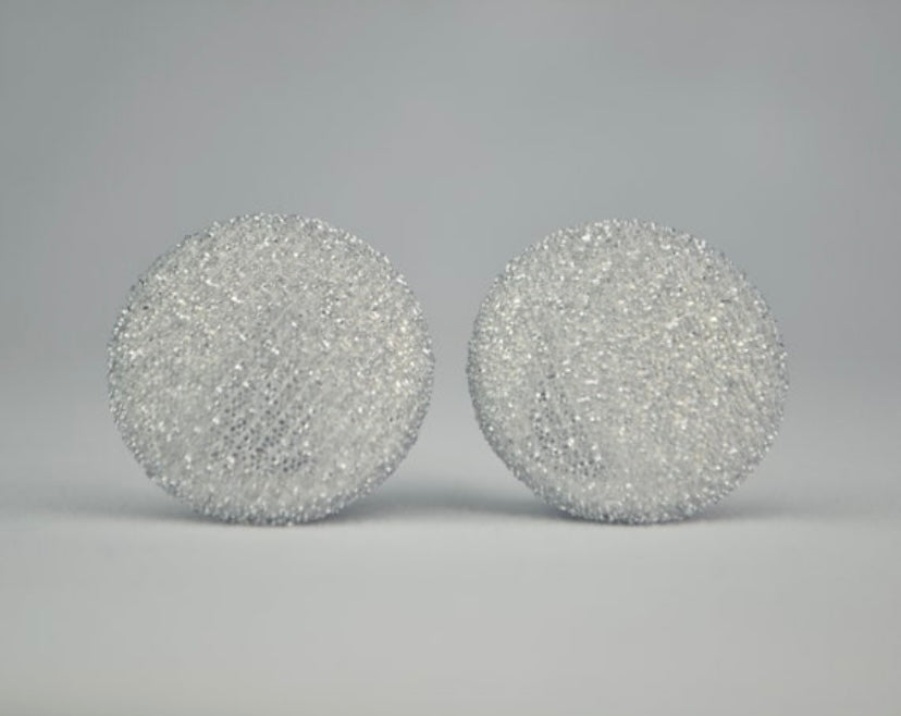 Sparkly Silver Button Earrings - Large And Small