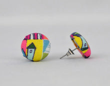 Load image into Gallery viewer, Colourful Village Button Earrings - Large And Small