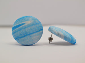 Blue Marble Button Earrings