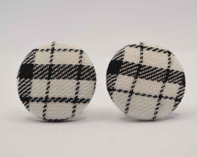 Black And White Tartan Button Earrings