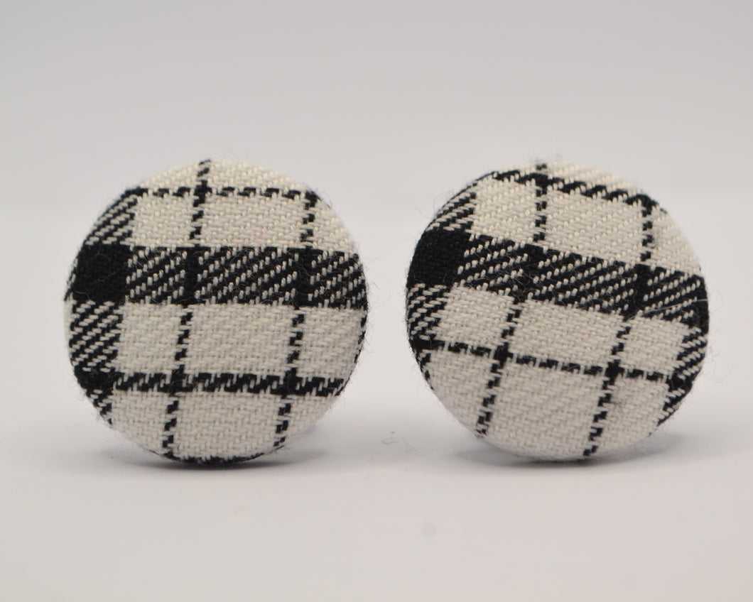 Black And White Tartan Button Earrings