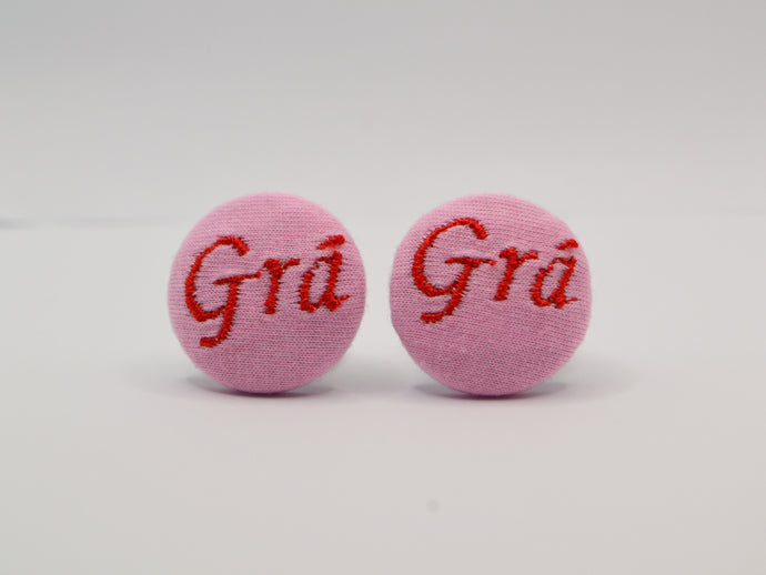 Pink Irish Grá Button Earrings