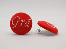 Load image into Gallery viewer, Red Irish Grá Button Earrings