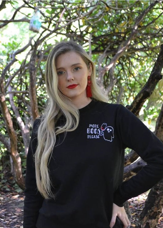 More Boos Please Embroidered Halloween Sweatshirt - Black