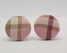 Load image into Gallery viewer, Baby Pink Tartan Button Earrings