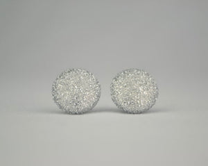 Sparkly Silver Button Earrings - Large And Small