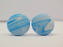 Load image into Gallery viewer, Blue Marble Button Earrings