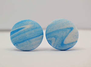 Blue Marble Button Earrings